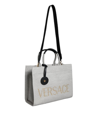 White Top Handle Canvas Leather Logo Crossbody Tote Bag - IzzySauvage