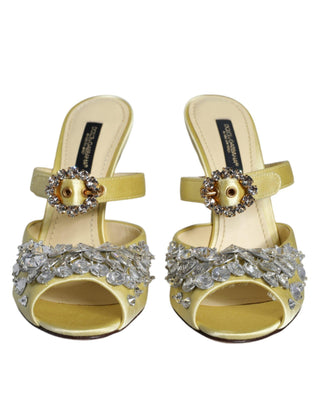 Yellow Mary Janes Satin Crystal Sandals Shoes - IzzySauvage