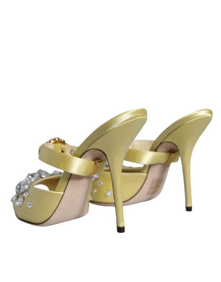 Yellow Mary Janes Satin Crystal Sandals Shoes - IzzySauvage