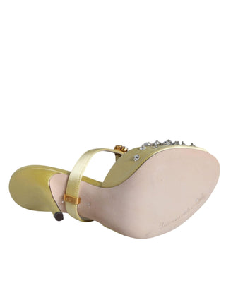 Yellow Mary Janes Satin Crystal Sandals Shoes - IzzySauvage