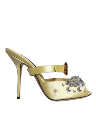 Yellow Mary Janes Satin Crystal Sandals Shoes - IzzySauvage