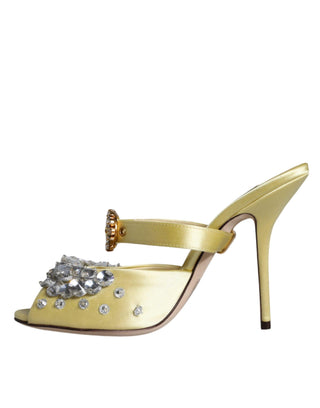 Yellow Mary Janes Satin Crystal Sandals Shoes - IzzySauvage