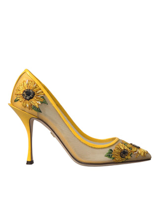 Yellow Sunflower Mesh Heels Pumps Shoes - IzzySauvage