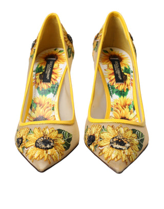 Yellow Sunflower Mesh Heels Pumps Shoes - IzzySauvage