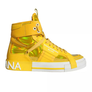 Yellow White Leather High Top Sneakers Shoes - IzzySauvage