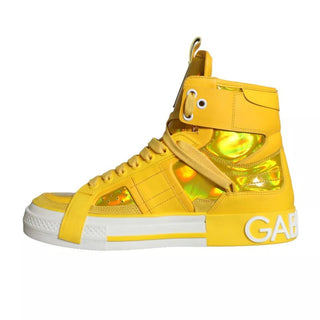 Yellow White Leather High Top Sneakers Shoes - IzzySauvage