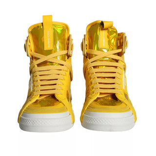 Yellow White Leather High Top Sneakers Shoes - IzzySauvage