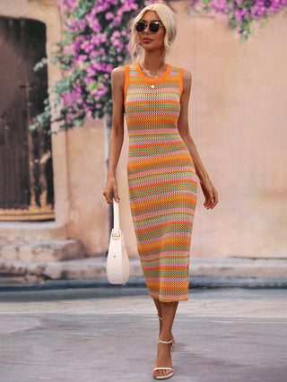 Summer Knitted Tie Stripped Maxi Dress - IzzySauvage