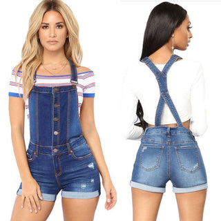 Distressed Denim Romper with Hip-Lifting Strap - IzzySauvage