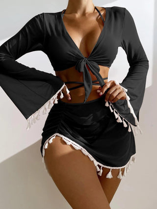 Tassel Lace-Up Long Sleeve Swimsuit Three or Four Piece - IzzySauvage